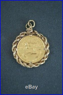 MCMXC 1990 22K Solid Gold Eagle & 18K Rope Chain Coin Holder Pendant Charm A1093