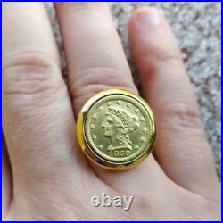 MEN'S Solid Liberty Coin Wedding Band Ring 14K Yellow Gold Plated