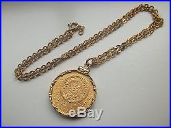 MEXICAN 20 PESOS 1959 Gold Coin with18kt Solid gold Bezel & Chain 28.7 grams