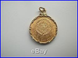 MEXICAN 20 PESOS 1959 Gold Coin with18kt Solid gold Bezel & Chain 28.7 grams