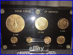 MEXICO 7 Coin GOLD Set 50, 20, 10, 5, 2 ½, 1 PESOS and Nice BU in Capital Holder