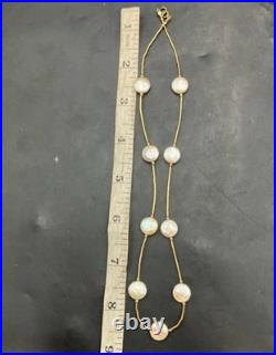 Marked 14k Tests 10k Solid Gold (See Pics) Coin Pearl Vintage Necklace 9.09g