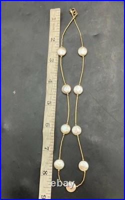 Marked 14k Tests 10k Solid Gold (See Pics) Coin Pearl Vintage Necklace 9.09g