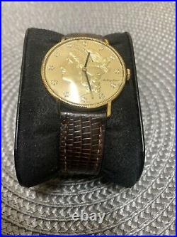 Mathey Tissot $20 Coin 18k Gold Watch Mechanical on Genuine Lizard Leather Band