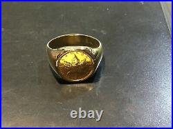Men's 1/10 oz Canadian Maple Leaf Coin In 14KY Solid Gold Ring 17.4MM Size 14.50
