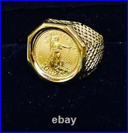 Men's 20 mm Coin American Eagle Ring with Vintage Solid 14K Yellow Gold