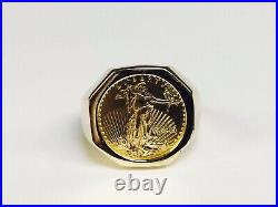 Men's OZ US LIBERTY COIN Vintage Solid Real 14K Yellow Gold Silver