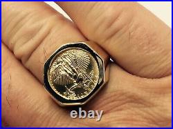 Men's OZ US LIBERTY COIN Vintage Solid Real 14K Yellow Gold Silver