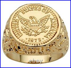 Men's Solid Metal American Eagle Coin Replica Nugget Rind 14k Yellow Gold Plated