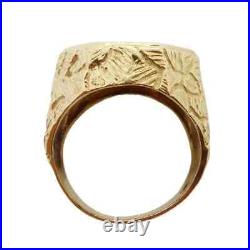 Men's Vintage Ring Dollar Gold Indian Coin Solid Real 14K Yellow Gold Silver