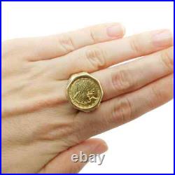 Men's Vintage Ring Dollar Gold Indian Coin Solid Real 14K Yellow Gold Silver