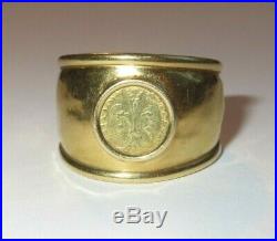 Mens 18k yellow gold Florentine Florin. 999 Solid Gold Coin ITALIAN ESTATE Ring