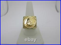 Mens Gold Coin Ring 22k African 1 Rand Riebeeck Springbok Ring Size 11.25 R1601