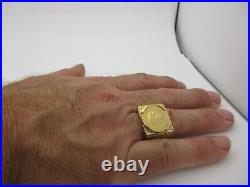 Mens Gold Coin Ring 22k African 1 Rand Riebeeck Springbok Ring Size 11.25 R1601