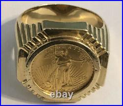 Mens Gold Ring With A 1999 American Gold Eagle $5 Coin 18.6 Grams! Solid Gold