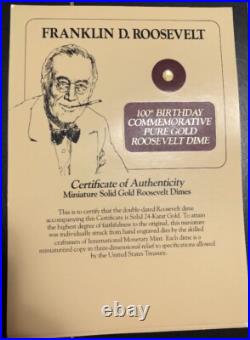 Miniature Solid 24k Gold Roosevelt Dime 100th Birthday Commemorative F. D. R Miniature Solid 24k Gold Roosevelt Dime 100th Birthday Commemorative F. D. R