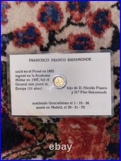 Miniature solid gold COIN 8K plastic holder Francisco Franco Bahamonde Caudillo Miniature solid gold COIN 8K plastic holder Francisco Franco Bahamonde Caudillo