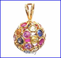Multi Sapphire Pendant In 18k Solid Gold Round Multi Color Rainbow Cluster