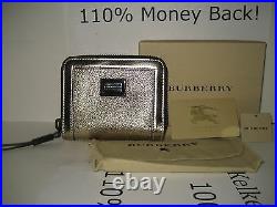 NEW BURBERRY Gold Leather Ziggy Zip-Around Check Coin Purse Bifold Wallet Italy