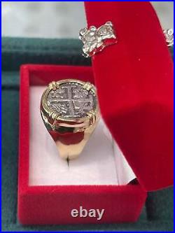 NUESTRA SENORA DE ATOCHA SILVER COIN RING IN 14k SOLID REAL GOLD BEZEL AND BAND NUESTRA SENORA DE ATOCHA SILVER COIN RING IN 14k SOLID REAL GOLD BEZEL AND BAND