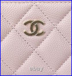 NWT 21S CHANEL Lilac Pink Caviar Gold Hardware Credit Card Holder Zippy Coin Bag