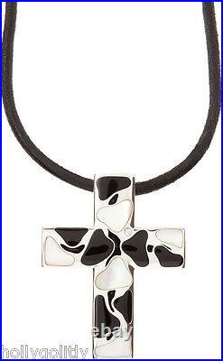 NWT $2880 Auth ROBERTO COIN 18K Solid White Gold Mother of Pearl Cross Necklace