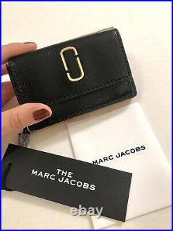 NWT MARC JACOBS Snap shot Mini Trifold Wallet Card Case Coin Black Pink Gold