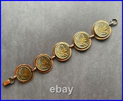 Napoleon Empereur Old Vntg Solid Copper Signed Bracelet 5 Fx Antique Roman Coins