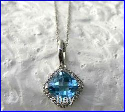 Natural Blue Topaz & Diamond Pendant Necklace in 10k Solid White Gold 18in Natural Blue Topaz & Diamond Pendant Necklace in 10k Solid White Gold 18in