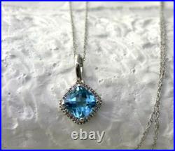 Natural Blue Topaz & Diamond Pendant Necklace in 10k Solid White Gold 18in Natural Blue Topaz & Diamond Pendant Necklace in 10k Solid White Gold 18in