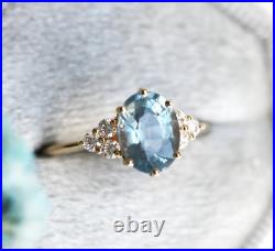 Natural Blue Topaz Gemstone Ring Solid 14K Gold Diamond Jewelry Gift For Love
