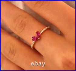 Natural Sapphire Gemstone Heart Ring Solid 18K Gold Diamond Jewelry For Love