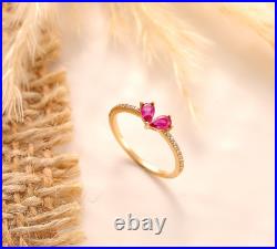 Natural Sapphire Gemstone Heart Ring Solid 18K Gold Diamond Jewelry For Love