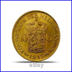 Netherlands Dutch 10 Guilder Gold Coin (0.1947 Oz) Random Dates/Designs AU+