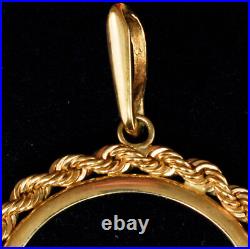 New 14KT Solid Mexico 1/2 OZ Libertad Gold Prong Style Rope Coin Bezel Frame