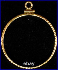 New 14K Solid China 1/2 OZ Panda Gold Screw Top Diamond Cut Coin Bezel Frame