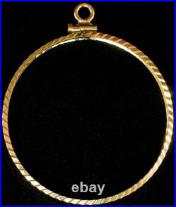 New 14K Solid China 1 OZ Panda Gold Screw Top Diamond Cut Coin Bezel Frame New 14K Solid China 1 OZ Panda Gold Screw Top Diamond Cut Coin Bezel Frame