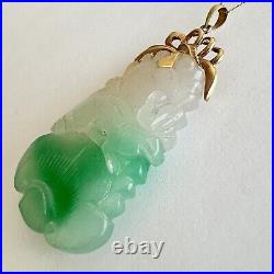 New 14k Solid Yellow Gold Natural Green Jade Pendant Lucky Guanyin Buddha 22.1g