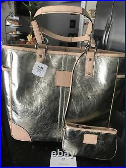 New Coach Rare Champagne Gold Leather Xlarge Tote With Coin Purse 26141e