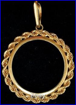 New Heavy 14KT Solid Mexico 1/2 OZ Gold 4 Prong Style Rope Coin Bezel Frame