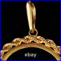 New Heavy 14KT Solid Mexico 1/2 OZ Gold 4 Prong Style Rope Coin Bezel Frame