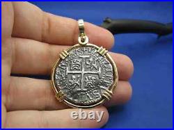 New'Piece of 8' Replica Shipwreck Pirate Coin in Solid 14k Gold Pendant Bezel