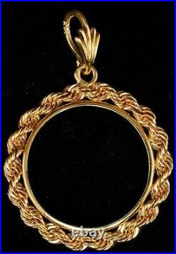New Solid 14KT Mexico 10 Peso Gold 4 Prong Style Rope (1955) Coin Bezel Frame