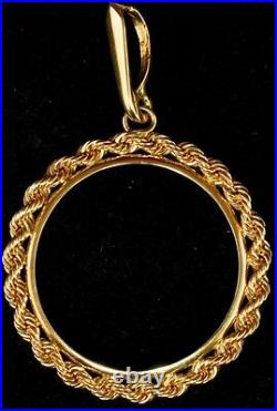 New Solid 14KT Mexico 1/4 OZ Gold 4 Prong Style Rope Coin Bezel Frame
