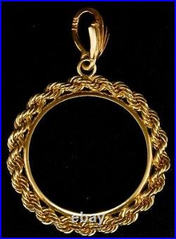 New Solid 14KT Mexico 1/4 OZ Mexico Gold 4 Prong Rope Coin Bezel Frame