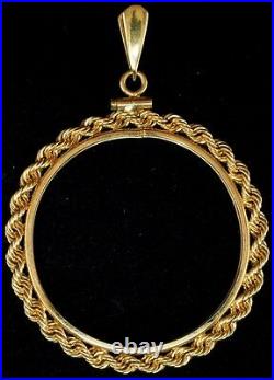 New Solid 14KT Mexico 1 OZ Gold Screw Top Style Rope Edge Coin Bezel Frame