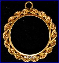 New Solid 14KT Mexico 5 Peso Gold 4 Prong Style Rope (1955) Coin Bezel Frame