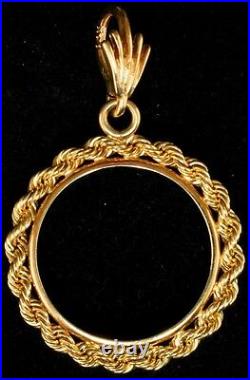 New Solid 14KT Mexico 5 Peso Gold Prong Type Rope (1955) Coin Bezel Frame