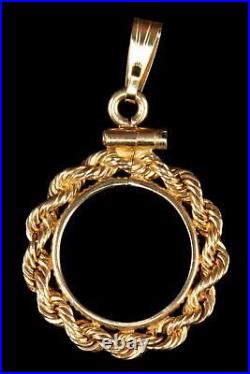 New Solid 14KT USA $1 Type I Lib Screw Top Rope (1841-1854) Coin Bezel Frame
