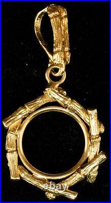 New Solid 14KT USA $1 type I & Mex. 2 Peso Gold 4 Prong Bamboo Coin Bezel Frame